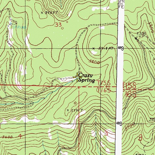 Topographic Map of Crazy Spring, OR