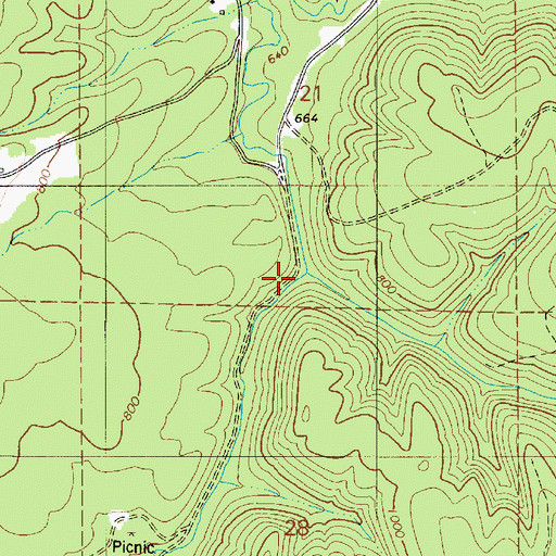 Topographic Map of Dell Creek, OR