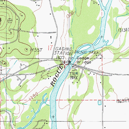 Topographic Map of Dodge Bridge, OR