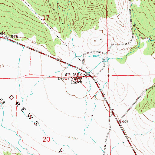 Topographic Map of Drews Valley Ranch, OR