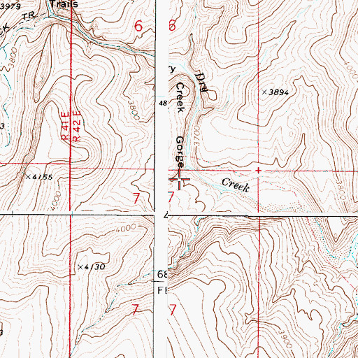 Topographic Map of Dry Creek Gorge, OR
