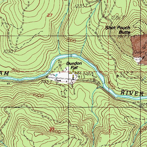 Topographic Map of Dundon Flat, OR