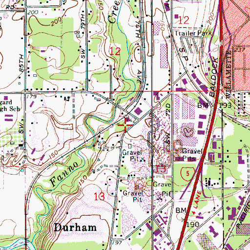 Topographic Map of Durham, OR