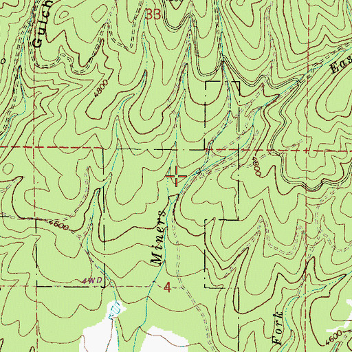 Topographic Map of East Fork Miners Creek, OR