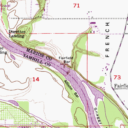 Topographic Map of Fairfield Bar, OR