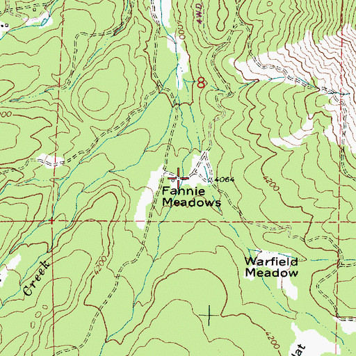 Topographic Map of Fannie Meadows, OR