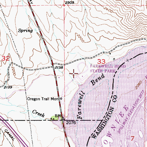 Topographic Map of Farewell Bend State Park, OR