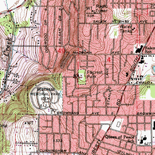 Topographic Map of Fircrest City Park, OR