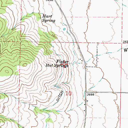 Topographic Map of Fisher Hot Springs, OR