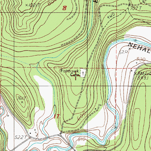 Topographic Map of Fishhawk Cemetery, OR