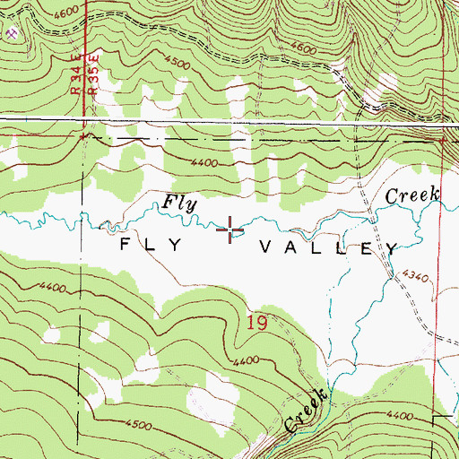 Topographic Map of Fly Valley, OR