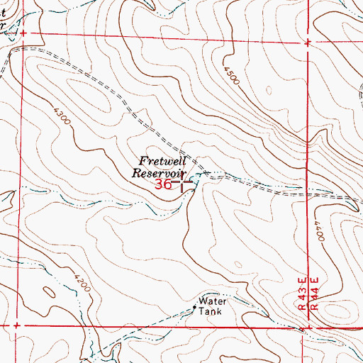 Topographic Map of Fretwell Reservoir, OR