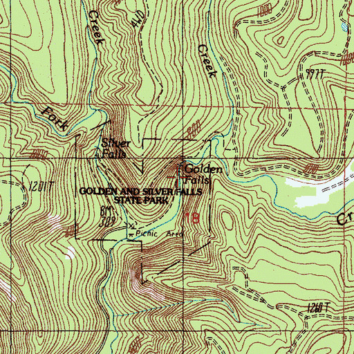 Topographic Map of Golden Falls, OR