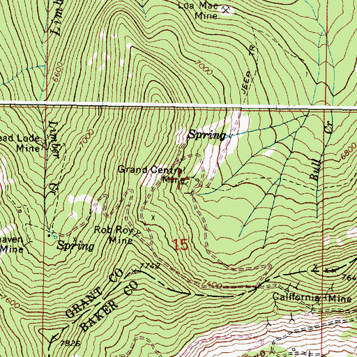 Topographic Map of Grand Central Mine, OR