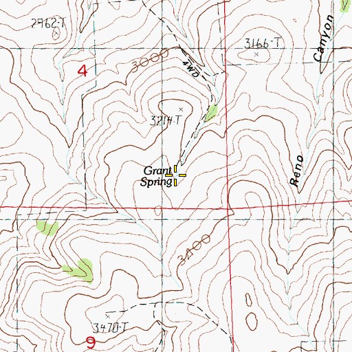 Topographic Map of Grant Spring, OR