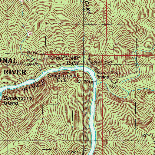 Topographic Map of Grave Creek Bridge, OR