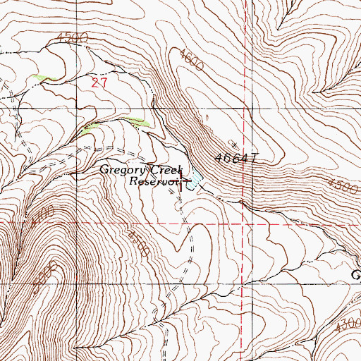 Topographic Map of Gregory Creek Reservoir, OR