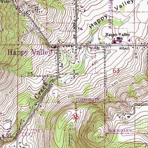 Topographic Map of Happy Valley, OR