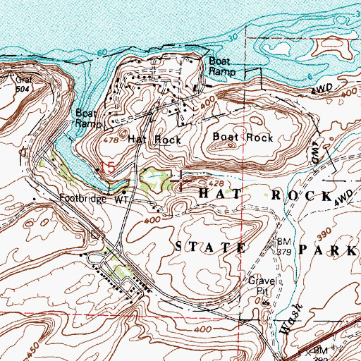 Topographic Map of Hat Rock State Park, OR