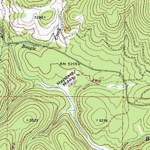 Topographic Map of Haystack Meadows, OR