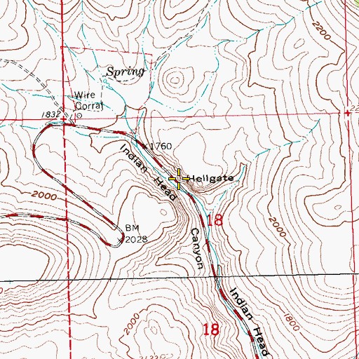 Topographic Map of Hellgate, OR