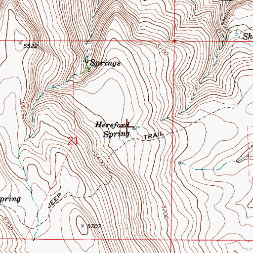 Topographic Map of Hereford Spring, OR