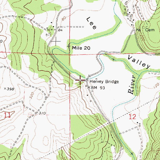 Topographic Map of Hervey Bridge, OR
