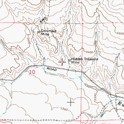 Topographic Map of Hidden Treasure Mine, OR