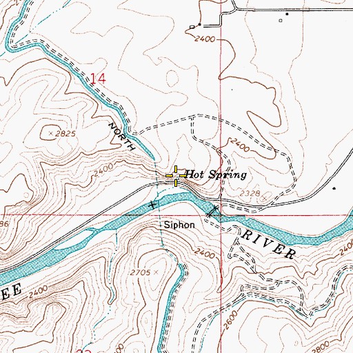 Topographic Map of Hot Spring, OR