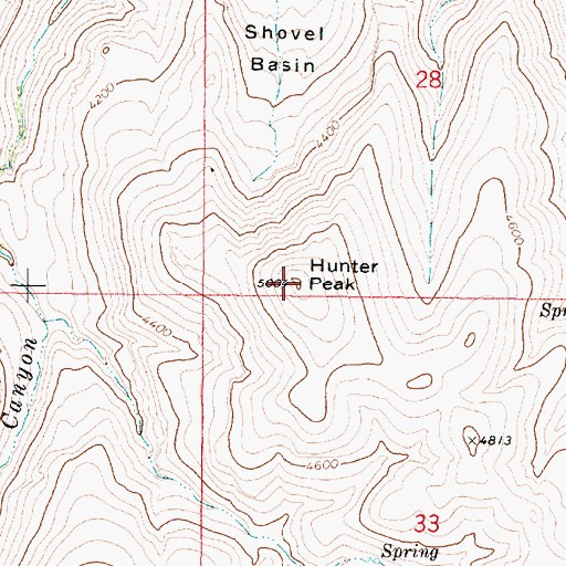 Topographic Map of Hunter Peak, OR