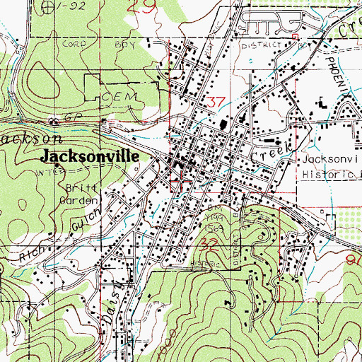 Topographic Map of Jacksonville, OR