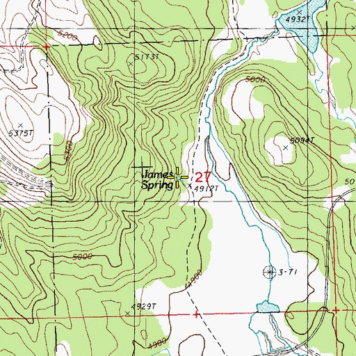 Topographic Map of James Spring, OR