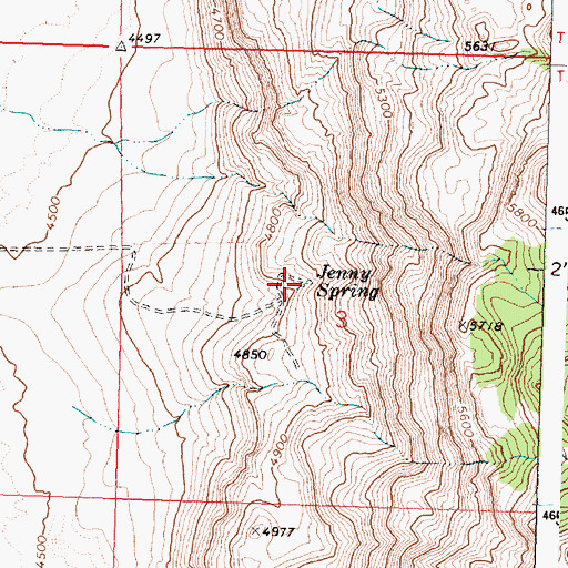Topographic Map of Jenny Spring, OR