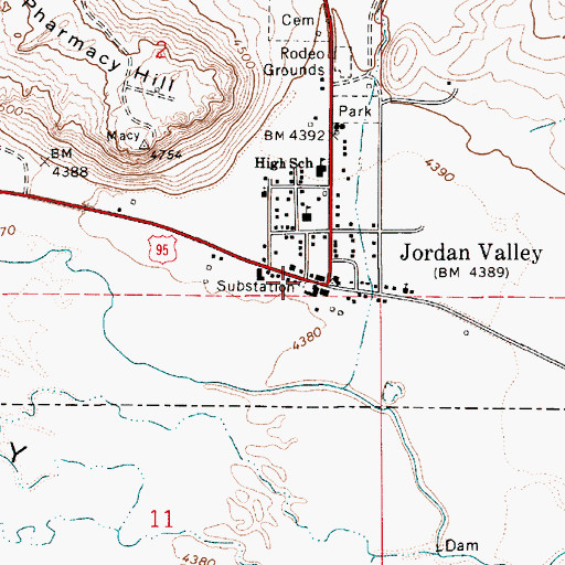 Topographic Map of Jordan Valley, OR
