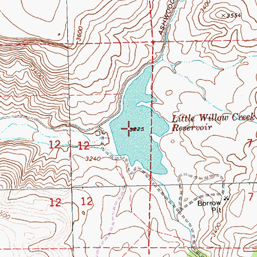 Topographic Map of Little Willow Creek Reservoir, OR