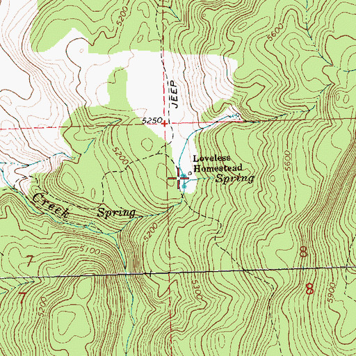 Topographic Map of Loveless Homestead, OR