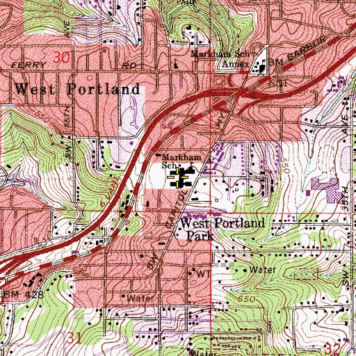 Topographic Map of Markham Elementary School, OR