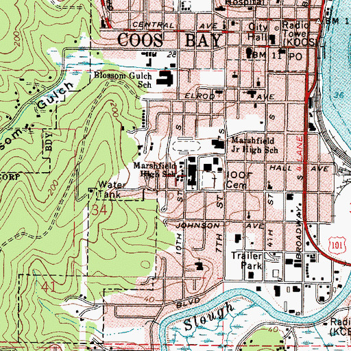 Topographic Map of Marshfield Senior High School, OR