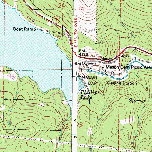 Topographic Map of Mason Dam, OR