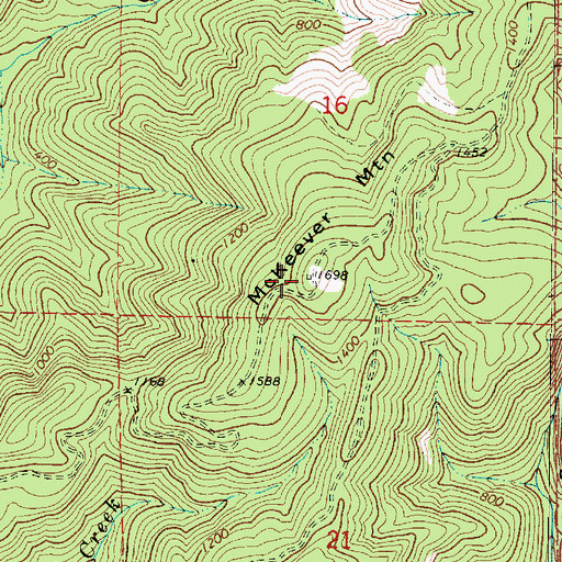 Topographic Map of McKeever Mountain, OR