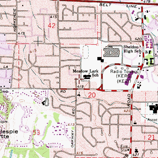Topographic Map of Meadowlark Elementary School, OR