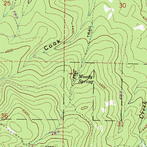 Topographic Map of Moody Spring, OR