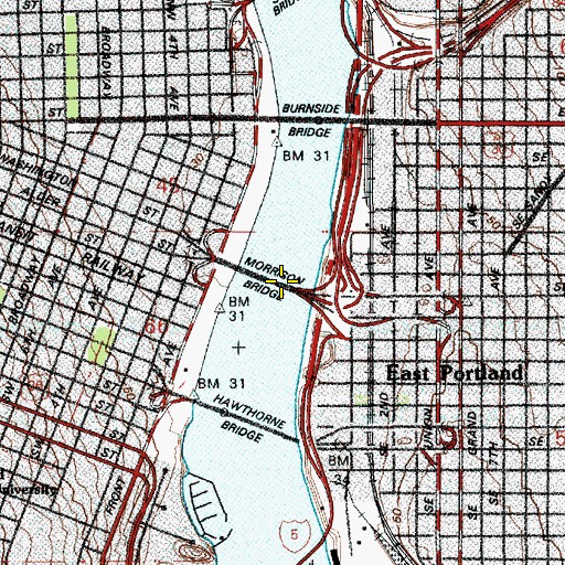 Topographic Map of Morrison Bridge, OR