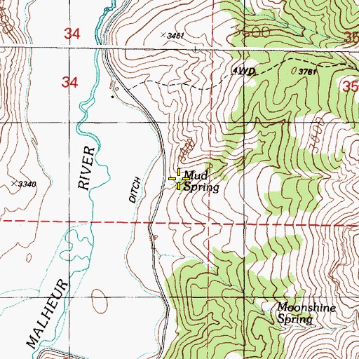 Topographic Map of Mud Spring, OR