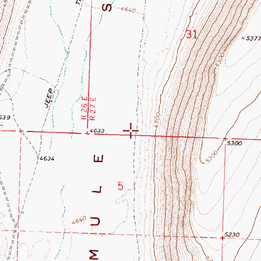 Topographic Map of Mule Springs Valley, OR