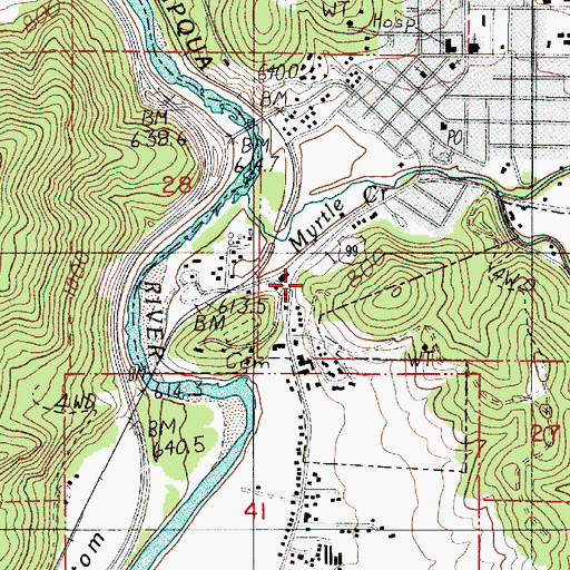 Topographic Map of Myrtle Creek, OR