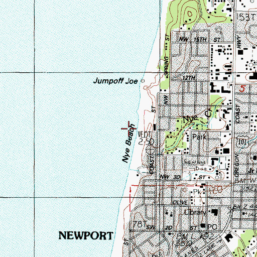 Topographic Map of Nye Beach, OR