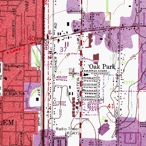 Topographic Map of Oak Park, OR