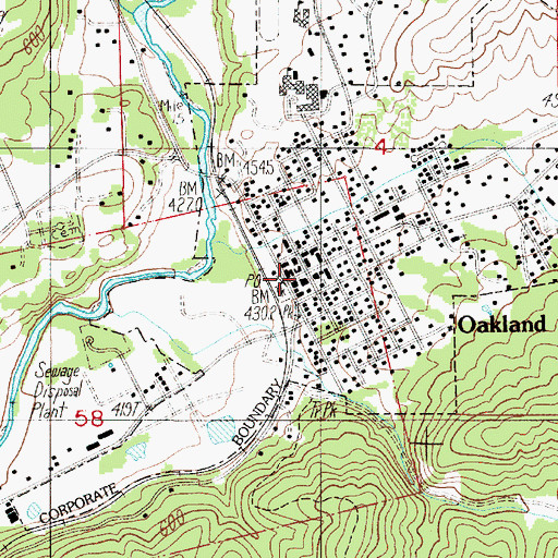 Topographic Map of Oakland, OR
