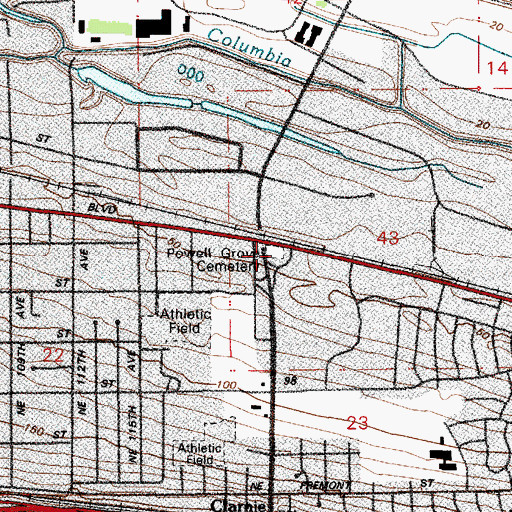 Topographic Map of Powell Grove Cemetery, OR